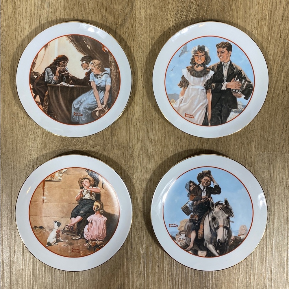 Norman Rockwell Vintage Decorative Plates Set of 4 Young Love Series 1982